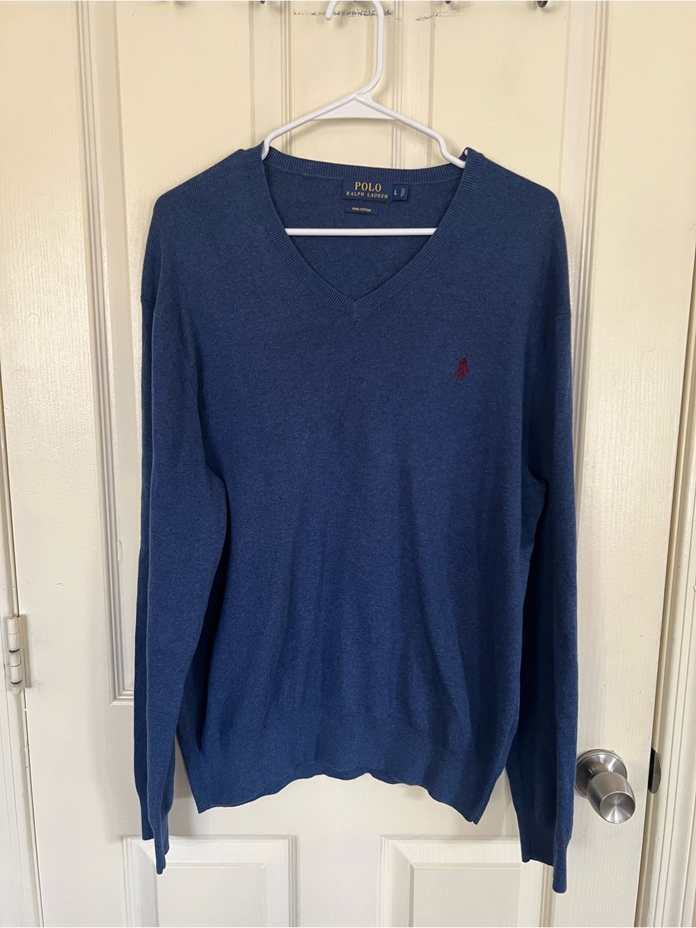 Polo Ralph Lauren Pima Cotton V Neck Sweater Blue Men’s Large